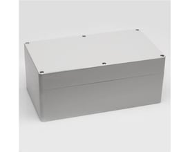 Grå Bernstein DIN-skinne TS-35-CA330-CP330, vist fra siden på hvid baggrund med skruer i toppen.