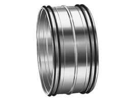 Rustfrit stål Lindab NPU nippel til 630 mm rør, viser den glatte, galvaniserede overflade og gummitætningerne.