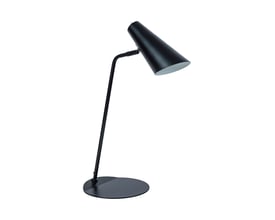 Dyberg Larsen Noa bordlampe i mat sort metal med kegleformet skærm, vist isoleret på hvid baggrund.