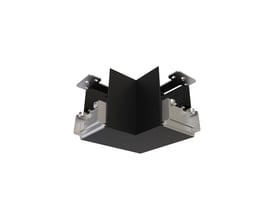 Ansell Lighting Vasco LED 90° hjørne i sort aluminium med monteringsbeslag. Produktet viser en 90 graders vinkel til lyssystemer.