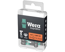 Wera 867/1 Impaktor bits TX20x25 mm, 10 stk. i diamantbelagt udgave, præsenteret i klar plastæske.