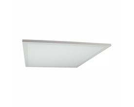 SpectrumLED Algine Duo LED-panel på 60 x 60 cm og 30 W med hvid, kvadratisk ramme og diffus lysflade set skråt nedefra.