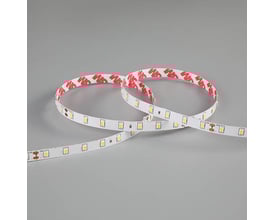 Ansell Lighting E-Cell Eco LED bånd på 10 meter med 3M tape på bagsiden, vist buet på en grå baggrund.