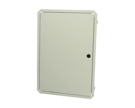 Fibox inderdørssæt i elforsinket stål til Arca vægskabe 700x500, vist lukket med en sort drejeknap og hvid baggrund.