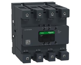 Schneider Electric TeSys Deca Advanced 4-polet kontaktor LC1DT200A med EverLink-tilslutning, 200A AC1, 200-500V AC/DC spole og integrerede hjælpekontakter.