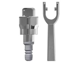 Keofitt 855543 ventilhoved i type Q design, fremstillet af metal med et medfølgende unikt værktøj til montering.
