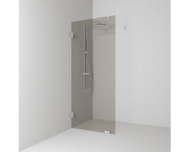 Svedbergs 180° brusevæg på 88x200 cm i krom og bronze monteret i et badeværelse.