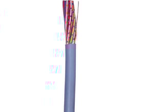HELUKABEL multikabel LIYY med 8 ledere på 0,25 mm², viser et bundt af farvede ledere inde i et gråt ydre kabel.