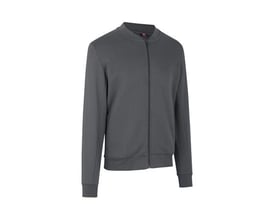 ID Identity Cardigan pro wear i sølvgrå farve og størrelse 4XL, vist med lynlås lukket og ribdetaljer ved hals, ærmer og bund.