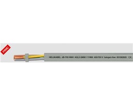 Styrekabel JB-750 HMH 3G1,5 mm2 med FRNC mærkning på en rød baggrundsvinkel.