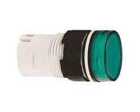 Schneider Electric grønt rundt lampehoved Ø16 mm med frontring i plast og hvid bagmontering, IP65 certificeret.