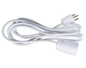 Hvid forlængerledning med jord og 3 meter ledning, vist opspolet på hvid baggrund.