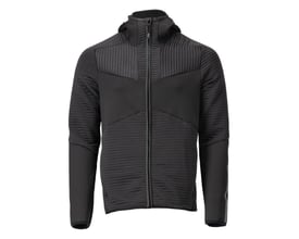 Mascot sort fleece hættetrøje med lynlås og hætte, vist frontalt med lynlås, lommer og ribbede detaljer.