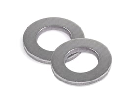 To M6 skiver i forzinket stål (FZB) med dimensionerne 6,4 x 12 x 1,6 mm, præsenteret på en hvid baggrund.