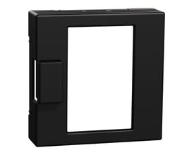 Merten afdækning fra Lauritz Knudsen i matsort genanvendt materiale til termostatindsats med touchdisplay.