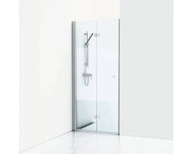 Svedbergs Skoga nichebruser med poleret aluminiumsramme og frostet glasdør, med integreret håndtag og synlig brusehoved.