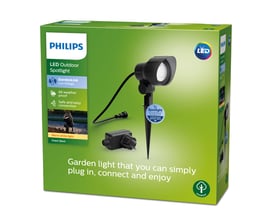 Philips Lighting GardenLink Spot base kit med sort havespot, varmt hvidt lys, LED og IP44-klassificering.