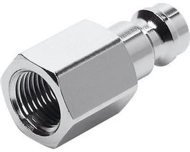 Festo koblingsstik KS3-1/4-I i kromfinish, viser det indvendige gevind og den udvendige kobling.
