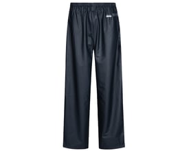 Lyngsøe Rainwear Microflex flammehæmmende regnbukser i navy, str. L, vist forfra med elastik i taljen.