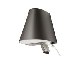 SG Armaturen Spike grafit uplight, et moderne vægarmatur til udendørs brug, fremstillet i grafit aluminium med en hvid skærmkant.