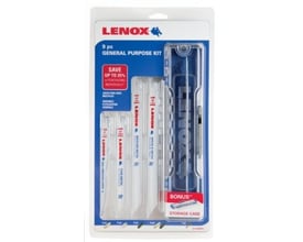 Lenox 9-delt universalsæt med bajonetsavklinger til VVS og elektrikere, inklusive opbevaringsboks.