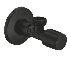 Grohe stopventil i mat sort finish med 1/2" tilslutning og 55mm diameter, vist på hvid baggrund.