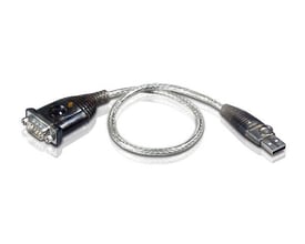 USB til RS-232 konverter med DB9 hanstik og USB Type A hanstik, 100 cm langt, transparent kabel.