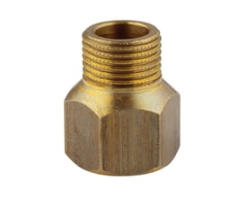 Grohe messing reduktionsgevind med udvendigt gevind øverst og sekskantet krop til værktøj nederst. Produktnummer 00136000.