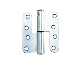 Assa Abloy fjederhængsel 2228 v i sølvfarvet metal, set forfra med to hængselplader og en lodret fjeder.