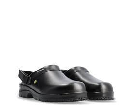 Sika Footwear Fusion Clog Tøffel i sort str. 35, med hælrem og synligt Sika logo, fremstillet af Permair læder.