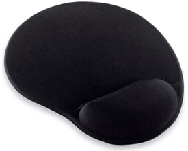 DELTACO musemåtte med geléhåndledsstøtte, vist i sort med afrundet ergonomisk form.