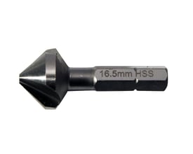 Ironside spidsforsænker i HSS, 16,5 mm, med konisk skærehoved og sekskantet 1/4-tommes bitskaft.