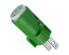 Omron LED A16-24DG i grøn plast med 24 VDC, udsender grønt lys og har metalterminaler.