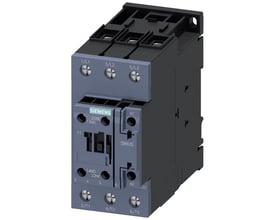 Siemens SIRIUS 3RT2 effektkontaktor, 3-polet, 41A, med 1 NO og 1 NC hjælpekontakter og skrueklemmer, vist på mørk baggrund.