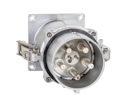 CEE apparatindtag 250A, IP67, med 3P+N+PE tilslutning, vist med monteringsplade og kontakter.