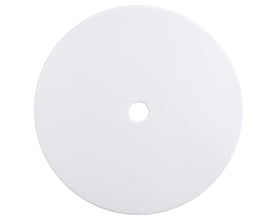 E-Line dæksel til lampeudtag med 80 mm diameter i hvid plast, vist forfra på hvid baggrund.