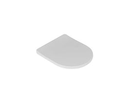 Hvid toiletsæde med Soft Close og Quick Release funktion, vist på hvid baggrund.