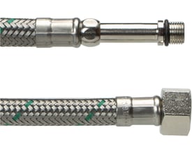 Neoperl M10x3/8L tilslutningsslange på 300 mm, med rustfri stålomfletning og grønne markeringer.