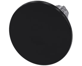 Siemens SIRIUS ACT paddetrykknap i sort metal med 60 mm diameter og højglans overflade på hvid baggrund.