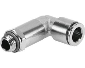 Festo vinkel-forskruning NPQH-LL-G14-Q8-P10 i metal med tætningsring og 6mm nominel størrelse på hvid baggrund.