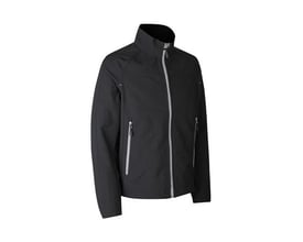ID Identity sort softshell jakke til herrer i størrelse L, med lynlås og sidelommer, fremstillet i tre-lags ID Tech® kvalitet.
