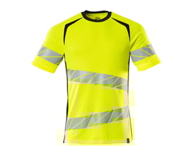 Mascot Hi-Vis T-shirt i gul og sort, kl. 2, str. 3XL, med rund hals og tydelige reflekser, præsenteret på en neutral baggrund.