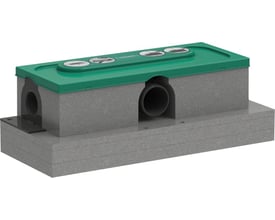 Hansgrohe UBox universal indbygningsdel med grønt topdæksel og grå basestruktur, klar til standard installation i badeværelset.