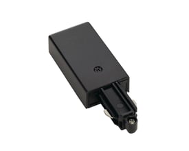 SLV sort tilslutning til 1-faset påbygningsskinne med jordleder til højre, fremstillet i polycarbonat.