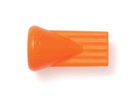 Orange Loc-Line fladdyse med 5 mm udløb og 1,2 mm indvendig diameter. Den har en konisk form med riller på ydersiden.