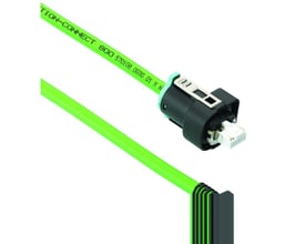 Siemens 19 meter signal kabel 6FX8002-2DC10-1BK0 med grøn kabelkappe og sort stik.