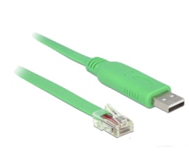 Grøn Delock USB 2.0-adapter med USB Type-A-hanstik og serielt RS-232 RJ45-hanstik.