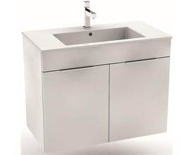 Laufen JIKA CUBE møbelpakke med hvidt underskab, 2 låger og integrated hvid håndvask med hanehul og overløb.