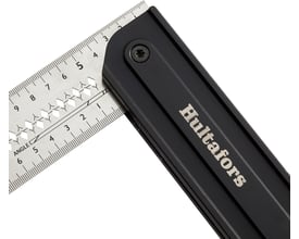 Nærbillede af Hultafors Quattro 270 geringsvinkel med sort håndtag og rustfri stålinstrument. Vinklen er indstillet på 90 grader.