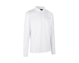ID Identity hvid poloshirt med lange ærmer og brystlomme, str. 5XL, vist på hvid baggrund.